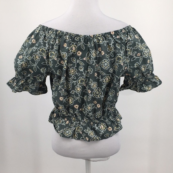 J. Crew Gathered Scoopneck Top In Vintage Vines Womens Small Cropped 100% Cotton - Picture 5 of 15